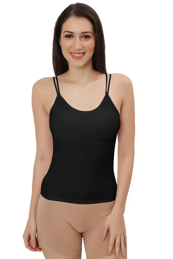 Black_Silk_Smooth_Full_Camisole/Spaghetti-_Padded,_Wire-Free,_Quick_Dry,_Body_Fit_Design,_Comfy_&_Flexible_For_Women