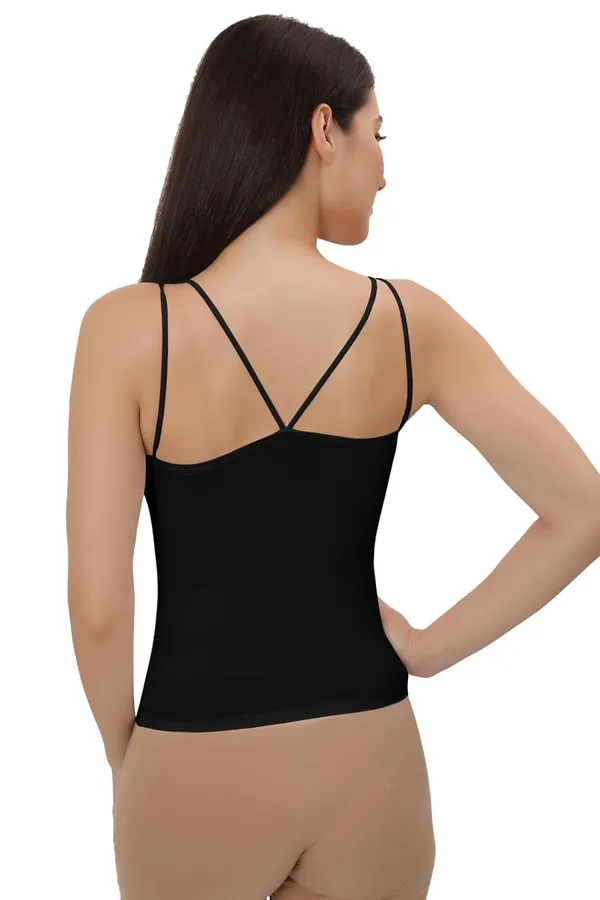 Black_Silk_Smooth_Full_Camisole/Spaghetti-_Padded,_Wire-Free,_Quick_Dry,_Body_Fit_Design,_Comfy_&_Flexible_For_Women