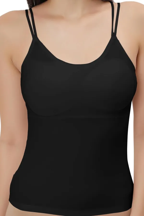 Black_Silk_Smooth_Full_Camisole/Spaghetti-_Padded,_Wire-Free,_Quick_Dry,_Body_Fit_Design,_Comfy_&_Flexible_For_Women