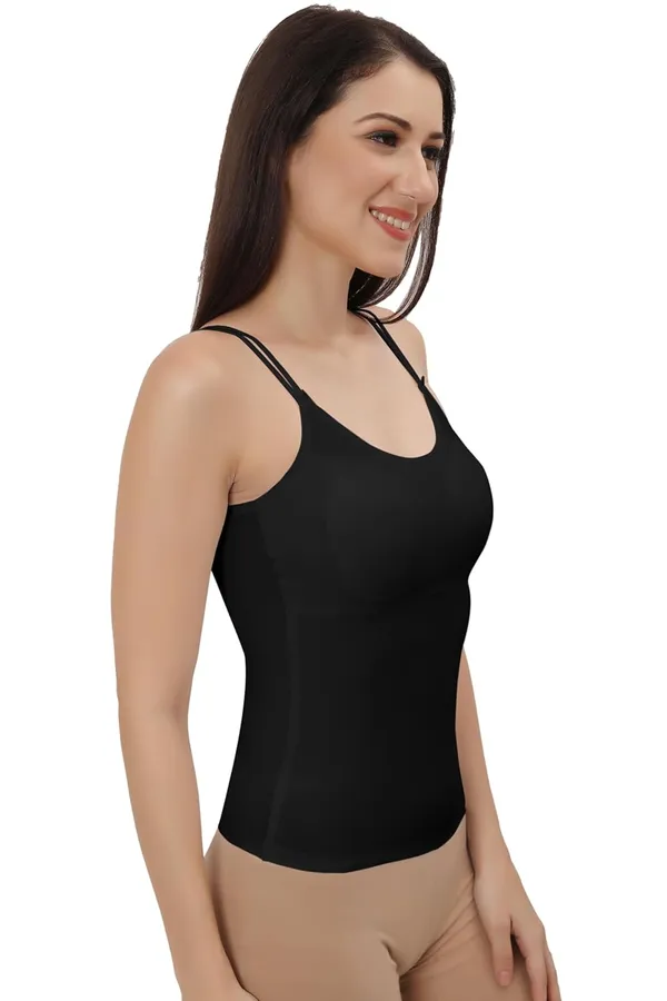Black_Silk_Smooth_Full_Camisole/Spaghetti-_Padded,_Wire-Free,_Quick_Dry,_Body_Fit_Design,_Comfy_&_Flexible_For_Women
