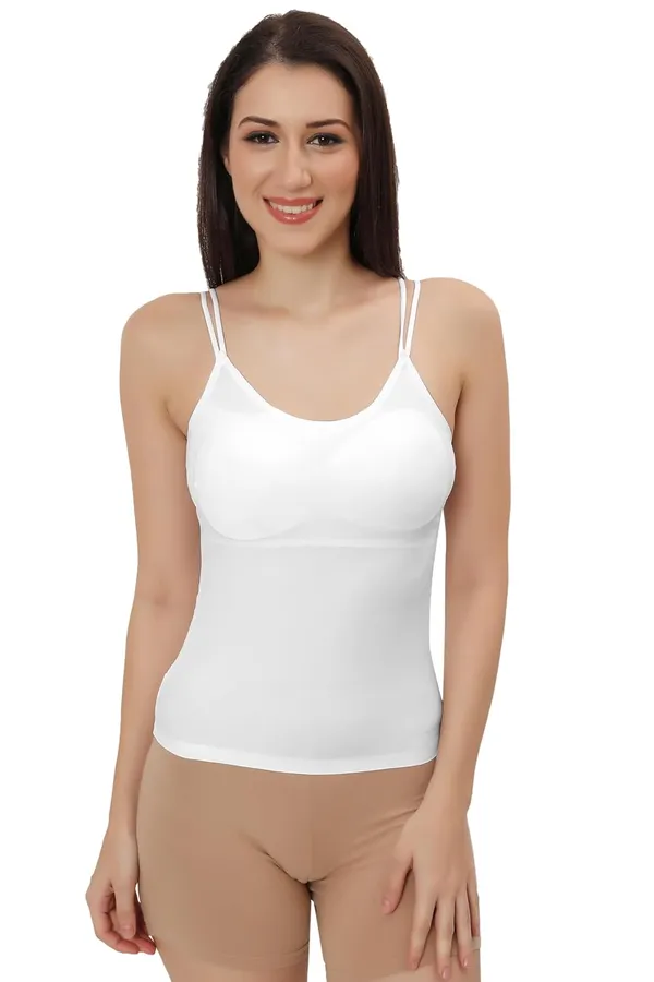 White_Silk_Smooth_Full_Camisole/Spaghetti-_Padded,_Wire-Free,_Quick_Dry,_Body_Fit_Design,_Comfy_&_Flexible_For_Women