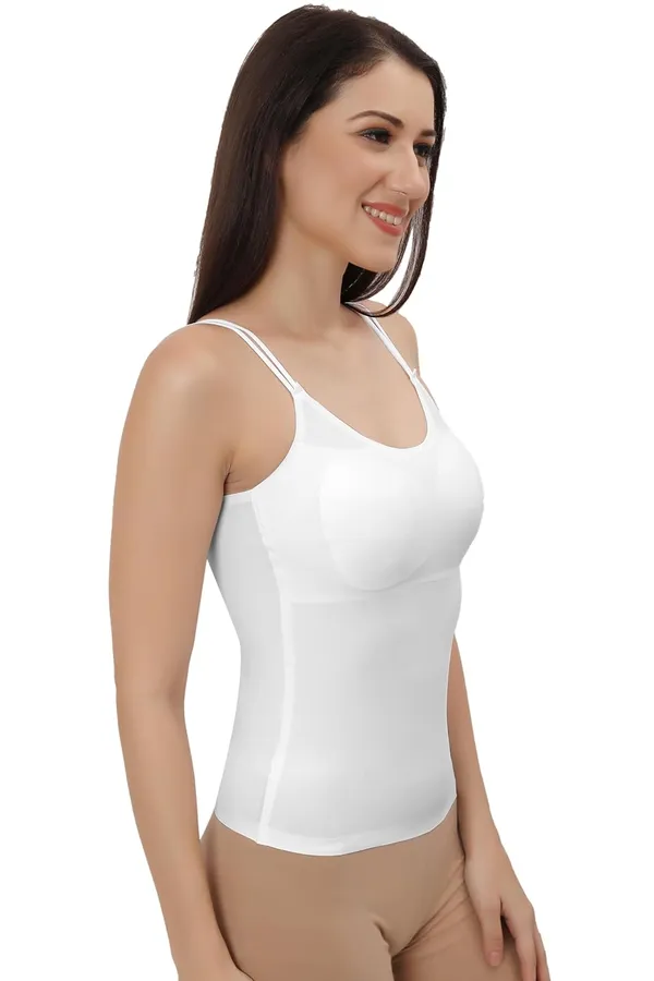White_Silk_Smooth_Full_Camisole/Spaghetti-_Padded,_Wire-Free,_Quick_Dry,_Body_Fit_Design,_Comfy_&_Flexible_For_Women