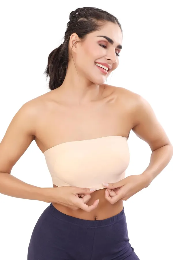 Beige_Nylon_&_Spandex_Lightly_Padded_Non-Wired_Bandeau/Tube_Bra_|_Easy_To_Wear_|_All_Day_Comfort_|_Icy_Silk_Material_Black_For_Women