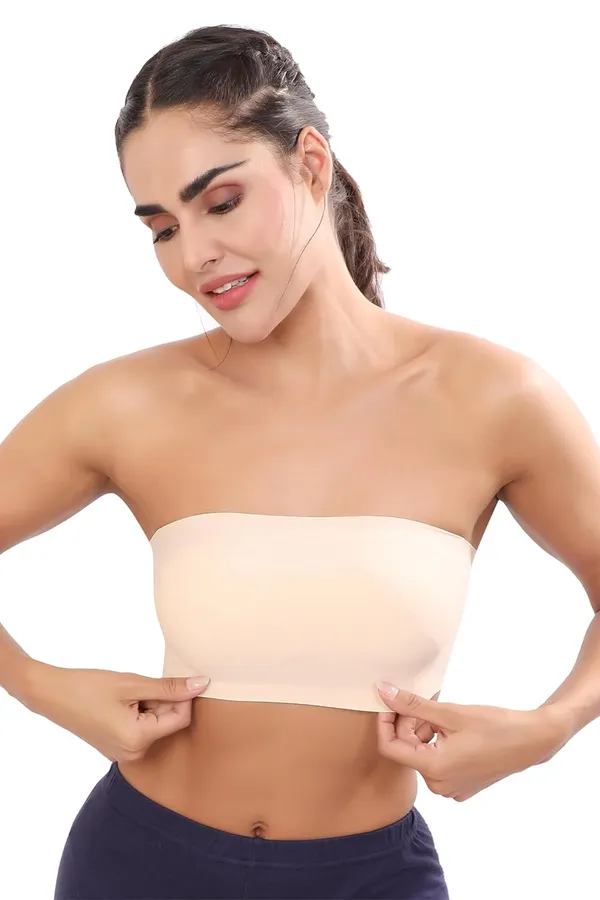 Beige_Nylon_&_Spandex_Lightly_Padded_Non-Wired_Bandeau/Tube_Bra_|_Easy_To_Wear_|_All_Day_Comfort_|_Icy_Silk_Material_Black_For_Women