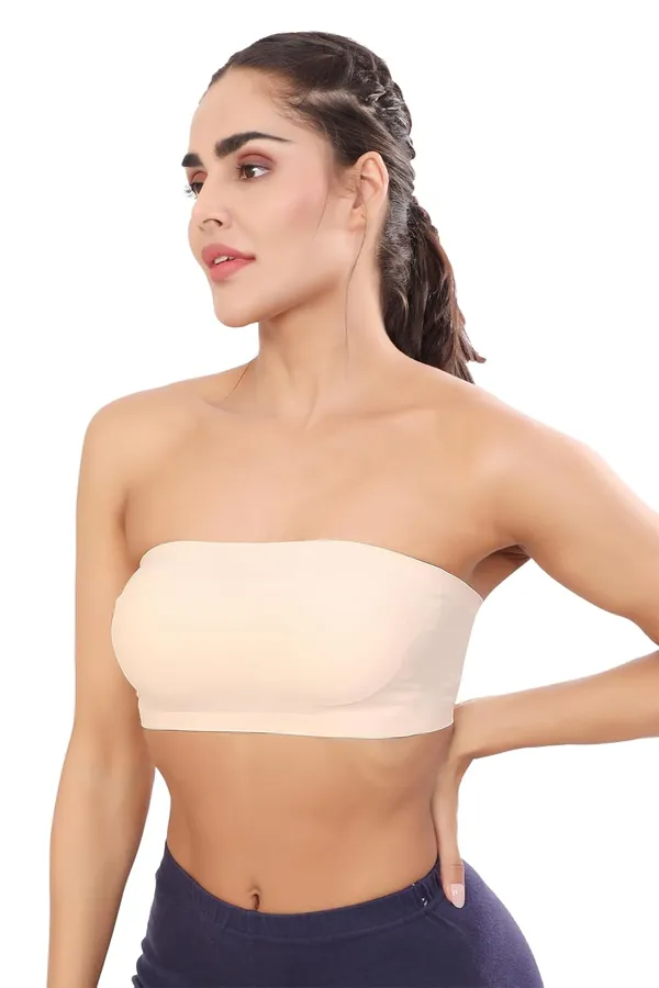 Beige_Nylon_&_Spandex_Lightly_Padded_Non-Wired_Bandeau/Tube_Bra_|_Easy_To_Wear_|_All_Day_Comfort_|_Icy_Silk_Material_Black_For_Women