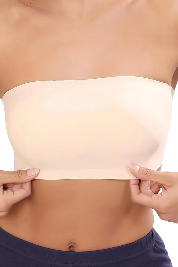 Beige_Nylon_&_Spandex_Lightly_Padded_Non-Wired_Bandeau/Tube_Bra_|_Easy_To_Wear_|_All_Day_Comfort_|_Icy_Silk_Material_Black_For_Women