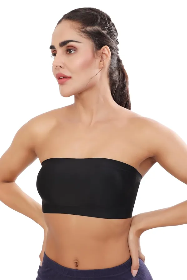Black_Nylon_&_Spandex_Lightly_Padded_Non-Wired_Bandeau/Tube_Bra_|_Easy_To_Wear_|_All_Day_Comfort_|_Icy_Silk_Material_Black_For_Women