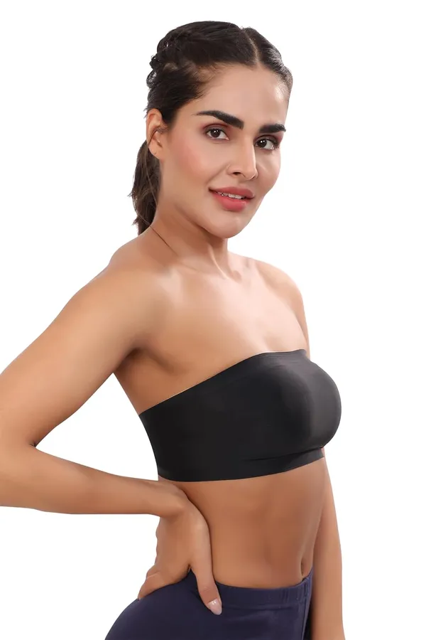 Black_Nylon_&_Spandex_Lightly_Padded_Non-Wired_Bandeau/Tube_Bra_|_Easy_To_Wear_|_All_Day_Comfort_|_Icy_Silk_Material_Black_For_Women
