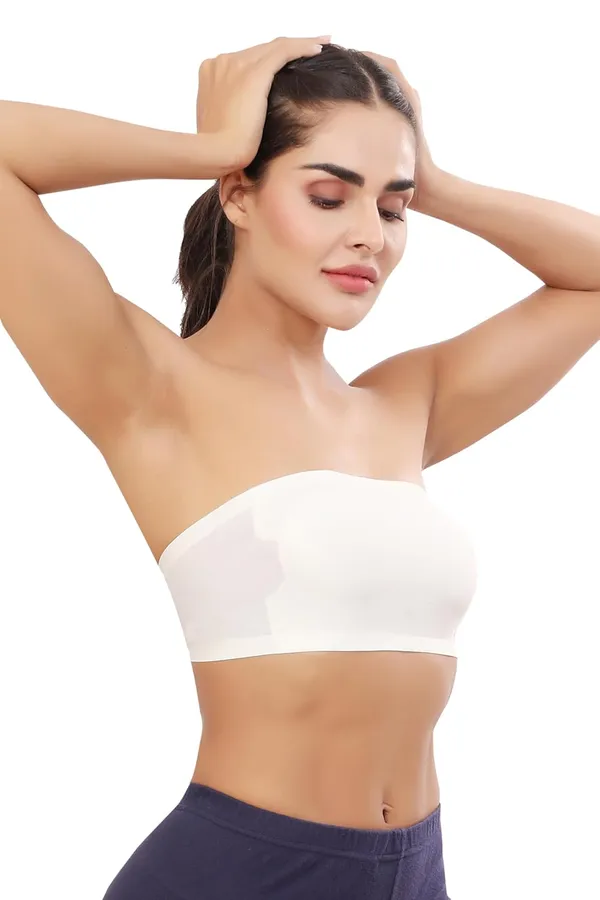White_Nylon_&_Spandex_Lightly_Padded_Non-Wired_Bandeau/Tube_Bra_|_Easy_To_Wear_|_All_Day_Comfort_|_Icy_Silk_Material_Black_For_Women
