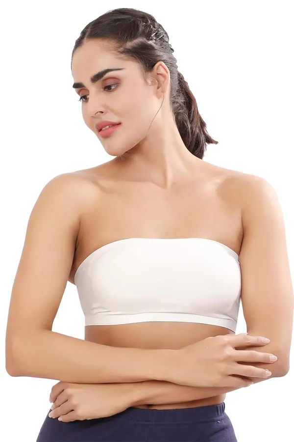 White_Nylon_&_Spandex_Lightly_Padded_Non-Wired_Bandeau/Tube_Bra_|_Easy_To_Wear_|_All_Day_Comfort_|_Icy_Silk_Material_Black_For_Women
