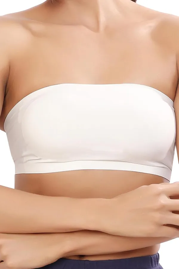 White_Nylon_&_Spandex_Lightly_Padded_Non-Wired_Bandeau/Tube_Bra_|_Easy_To_Wear_|_All_Day_Comfort_|_Icy_Silk_Material_Black_For_Women