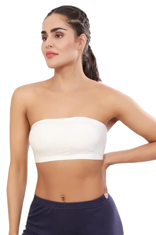 White_Nylon_&_Spandex_Lightly_Padded_Non-Wired_Bandeau/Tube_Bra_|_Easy_To_Wear_|_All_Day_Comfort_|_Icy_Silk_Material_Black_For_Women