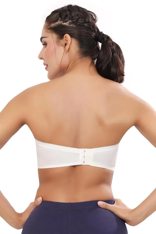 White_Nylon_&_Spandex_Lightly_Padded_Non-Wired_Bandeau/Tube_Bra_|_Easy_To_Wear_|_All_Day_Comfort_|_Icy_Silk_Material_Black_For_Women