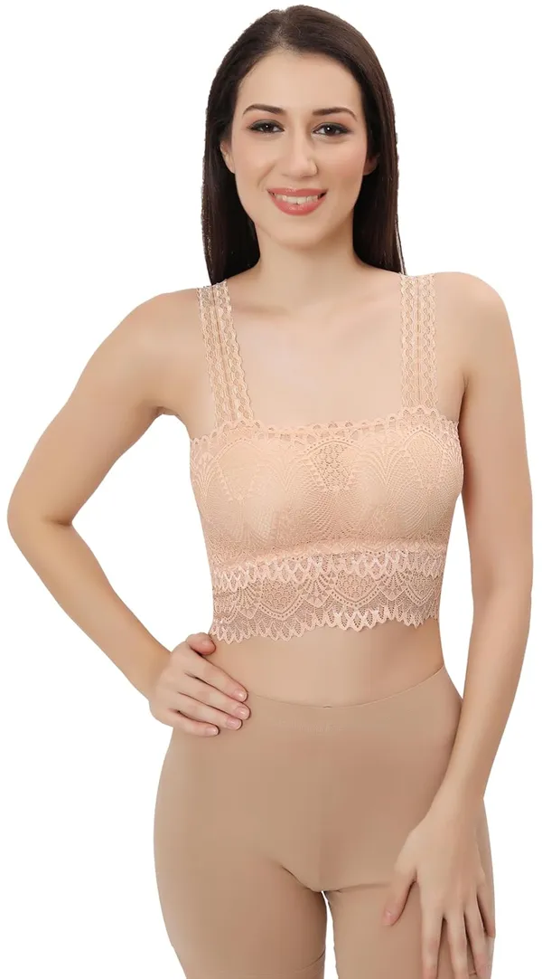 Beige_Lace_Cotton_Padded_Tube_Bra/Blouse_-_Versatile_&_Comfortable_For_Women