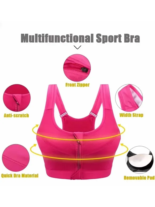 Pink_High_Support_Padded_Front_Zip_Racerback_Sports_Bra_With_Adjustable_Straps_For_Women