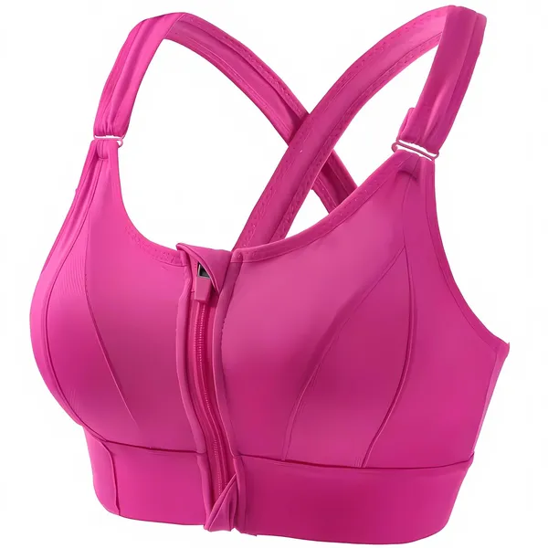 Pink_Padded_Front_Zip_High_Support_Racerback_Sports_Bra_For_With_Adjustable_Straps,_Moisture-Wicking_4-Way_Stretch_Fabric_For_Women