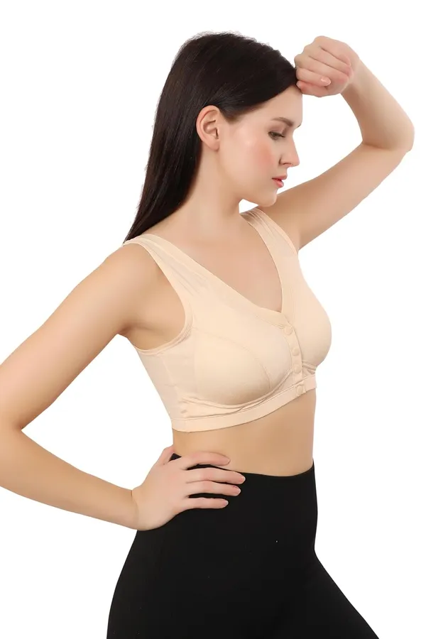 Beige_Lightly_Padded_Front_Open_Maternity/Nursing/Post_Surgery_Bra_|_Everyday_Comfort_|_Nylon_Spandex_Blend__For_Women