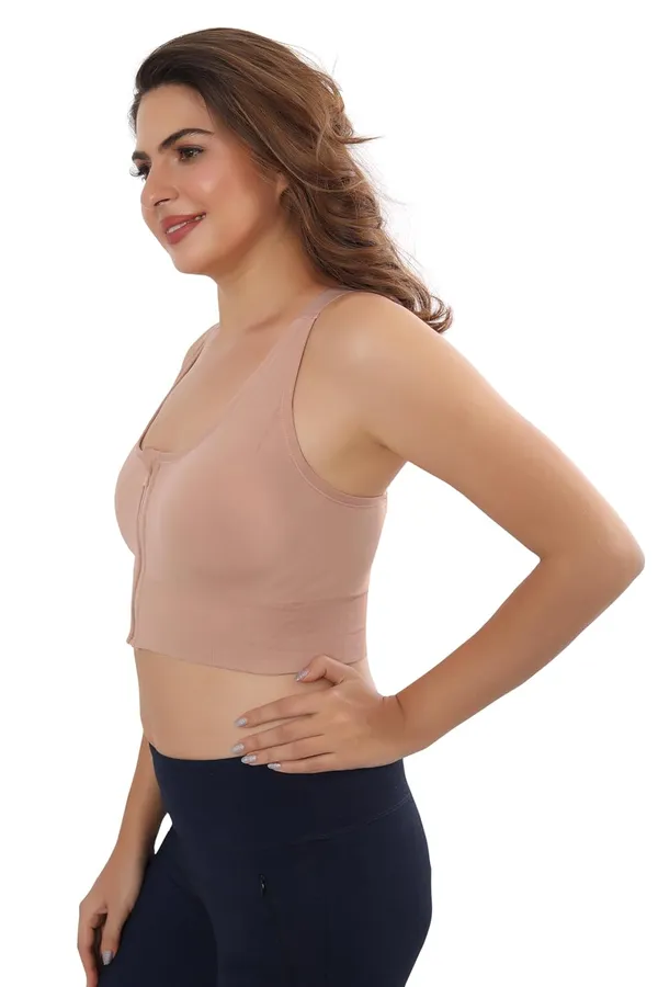 Beige_Front_Zip_Longline_Sports_Bra_With_Removable_Pads_|_Double_Criss_Cross_Back_Support_|_Seamless_Padded_High_Support_For_Women