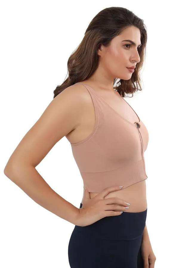Beige_Front_Zip_Longline_Sports_Bra_With_Removable_Pads_|_Double_Criss_Cross_Back_Support_|_Seamless_Padded_High_Support_For_Women