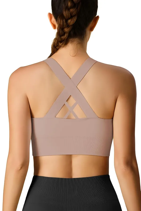 Beige_Front_Zip_Longline_Sports_Bra_With_Removable_Pads_|_Double_Criss_Cross_Back_Support_|_Seamless_Padded_High_Support_For_Women
