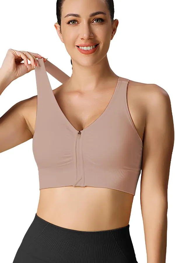 Beige_Front_Zip_Longline_Sports_Bra_With_Removable_Pads_|_Double_Criss_Cross_Back_Support_|_Seamless_Padded_High_Support_For_Women