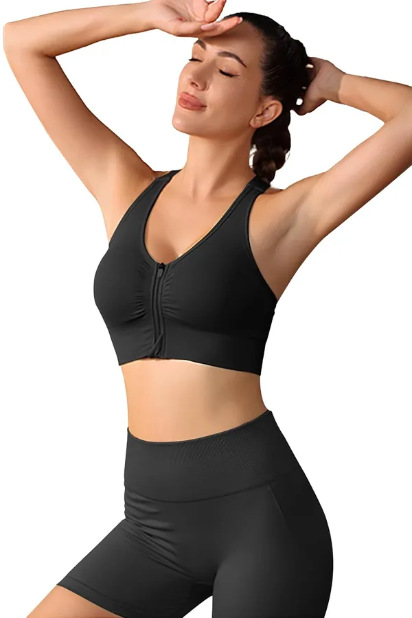 Black_Front_Zip_Longline_Sports_Bra_With_Removable_Pads_|_Double_Criss_Cross_Back_Support_|_Seamless_Padded_High_Support_For_Women