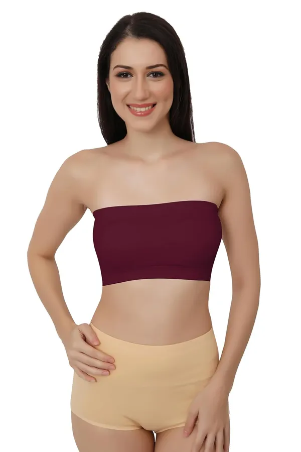 Maroon_Strapless_Comfort_With_Seamless_Bandeau_Tube_Bra_-_Removable_Pads,_Multi-Color_Range,Soft_Nylon-Spandex_Blend,_All-Day_Support_For_Women
