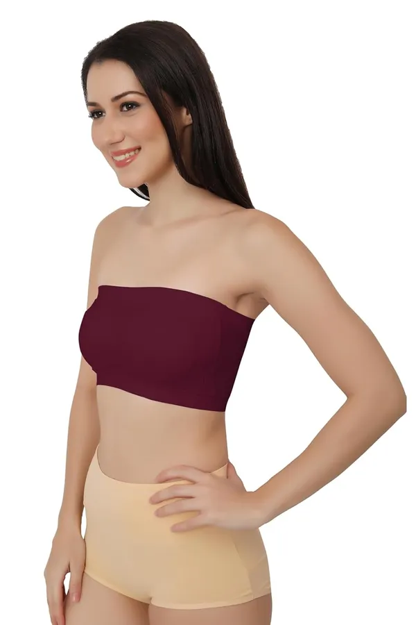 Maroon_Strapless_Comfort_With_Seamless_Bandeau_Tube_Bra_-_Removable_Pads,_Multi-Color_Range,Soft_Nylon-Spandex_Blend,_All-Day_Support_For_Women