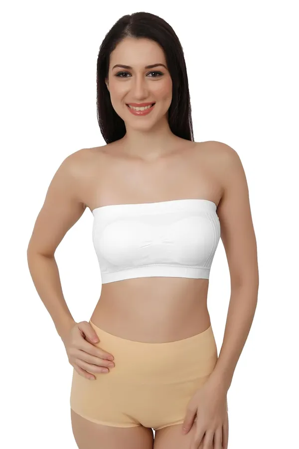 White_Strapless_Comfort_With_Seamless_Bandeau_Tube_Bra_-_Removable_Pads,_Multi-Color_Range,Soft_Nylon-Spandex_Blend,_All-Day_Support_For_Women