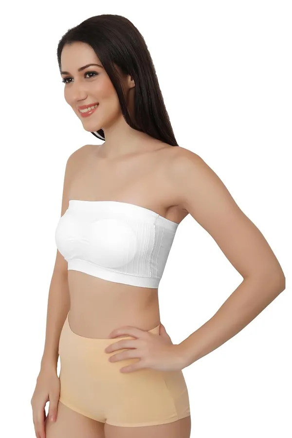 White_Strapless_Comfort_With_Seamless_Bandeau_Tube_Bra_-_Removable_Pads,_Multi-Color_Range,Soft_Nylon-Spandex_Blend,_All-Day_Support_For_Women