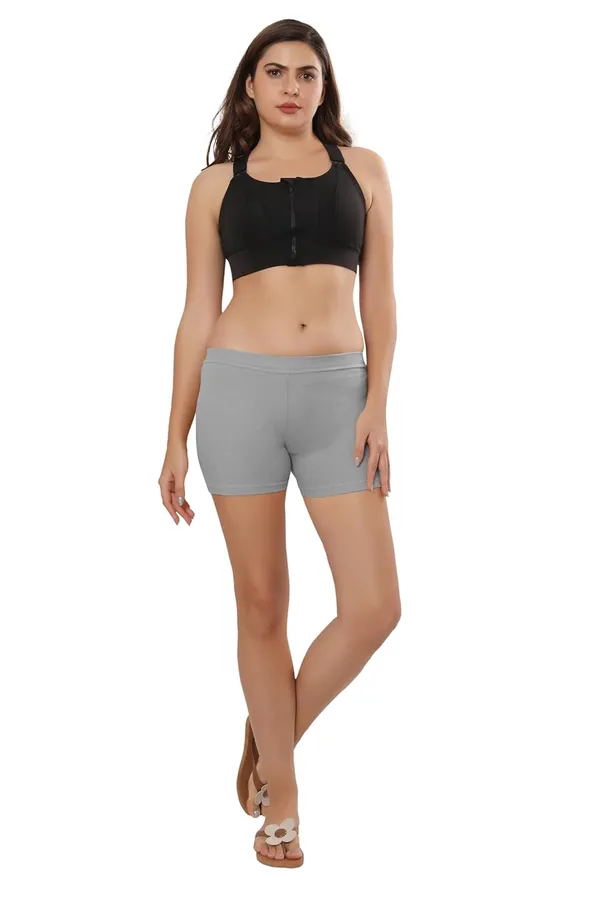 Grey_Premium_Cotton-Blend_Hot_Shorts_|_Ideal_For_Everyday,_Cycling,_Yoga,_Dance,_&_Sports_|_Comfort-Fit_With_Wide_Waistband_&_4-Way_Stretch__For_Women