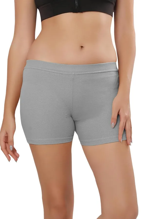 Grey_Premium_Cotton-Blend_Hot_Shorts_|_Ideal_For_Everyday,_Cycling,_Yoga,_Dance,_&_Sports_|_Comfort-Fit_With_Wide_Waistband_&_4-Way_Stretch__For_Women