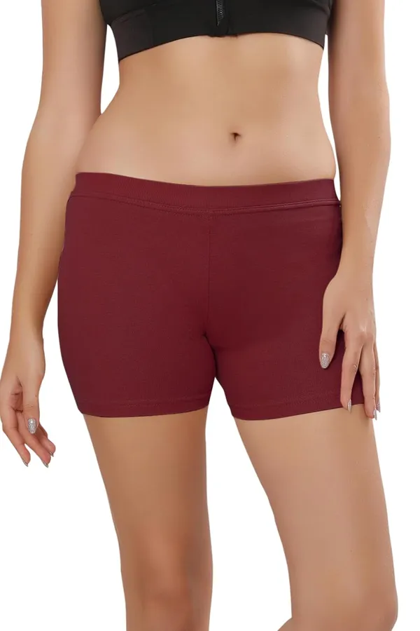 Maroon_Premium_Cotton-Blend_Hot_Shorts_|_Ideal_For_Everyday,_Cycling,_Yoga,_Dance,_&_Sports_|_Comfort-Fit_With_Wide_Waistband_&_4-Way_Stretch__For_Women