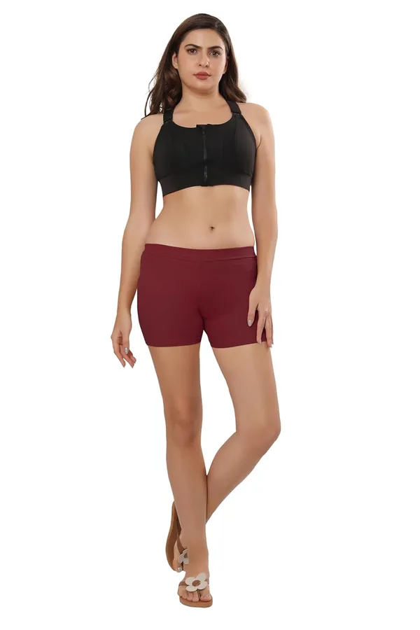 Maroon_Premium_Cotton-Blend_Hot_Shorts_|_Ideal_For_Everyday,_Cycling,_Yoga,_Dance,_&_Sports_|_Comfort-Fit_With_Wide_Waistband_&_4-Way_Stretch__For_Women