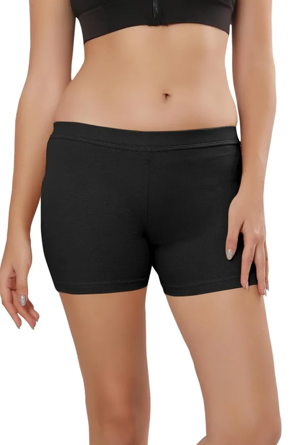Black_Premium_Cotton-Blend_Hot_Shorts_|_Ideal_For_Everyday,_Cycling,_Yoga,_Dance,_&_Sports_|_Comfort-Fit_With_Wide_Waistband_&_4-Way_Stretch__For_Women