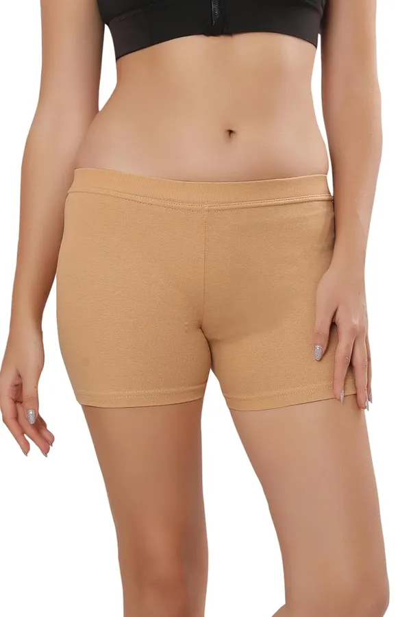 Beige_Premium_Cotton-Blend_Hot_Shorts_|_Ideal_For_Everyday,_Cycling,_Yoga,_Dance,_&_Sports_|_Comfort-Fit_With_Wide_Waistband_&_4-Way_Stretch__For_Women