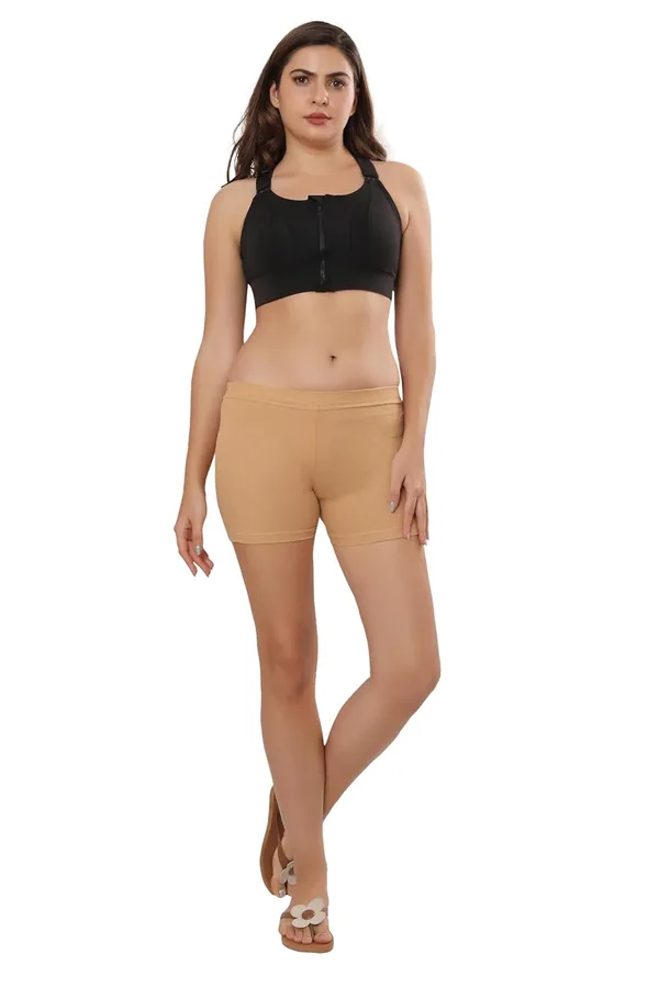 Beige_Premium_Cotton-Blend_Hot_Shorts_|_Ideal_For_Everyday,_Cycling,_Yoga,_Dance,_&_Sports_|_Comfort-Fit_With_Wide_Waistband_&_4-Way_Stretch__For_Women