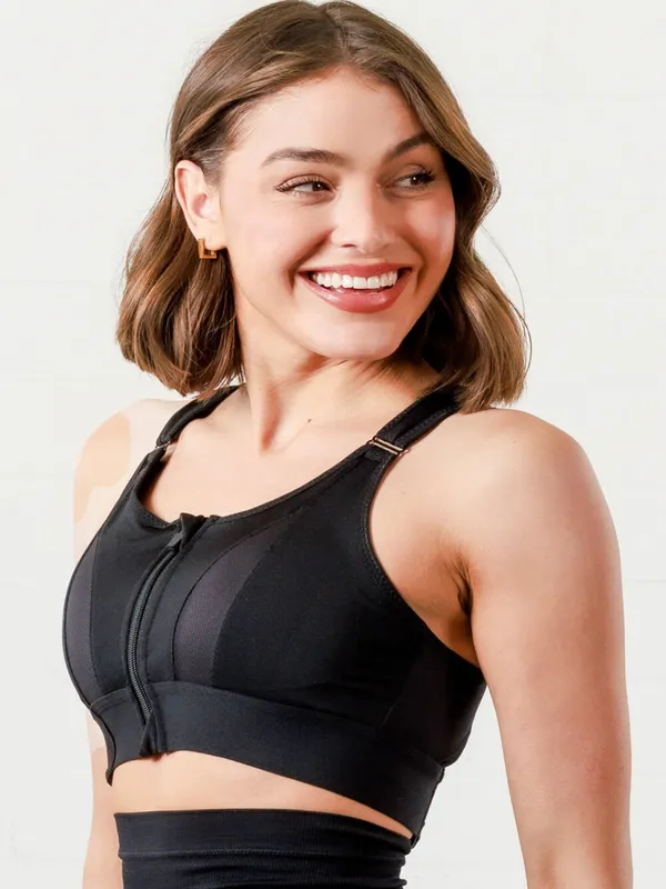Black_Padded_Front_Zip_High_Support_Racerback_Sports_Bra_For_With_Adjustable_Straps,_Moisture-Wicking_4-Way_Stretch_Fabric_For_Women