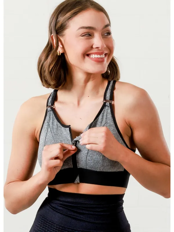 Grey_Padded_Front_Zip_High_Support_Racerback_Sports_Bra_For_With_Adjustable_Straps,_Moisture-Wicking_4-Way_Stretch_Fabric_For_Women