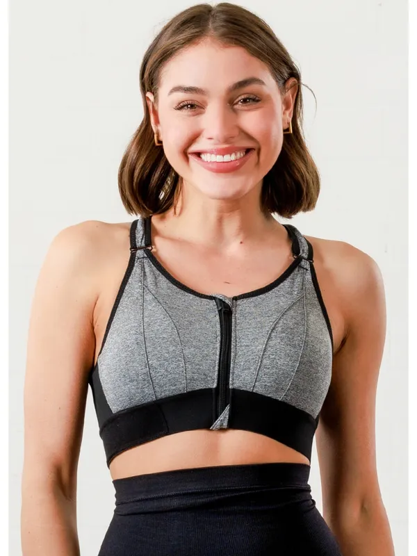 Grey_Padded_Front_Zip_High_Support_Racerback_Sports_Bra_For_With_Adjustable_Straps,_Moisture-Wicking_4-Way_Stretch_Fabric_For_Women