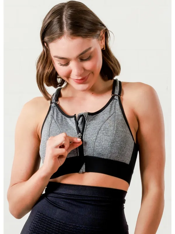Grey_Padded_Front_Zip_High_Support_Racerback_Sports_Bra_For_With_Adjustable_Straps,_Moisture-Wicking_4-Way_Stretch_Fabric_For_Women