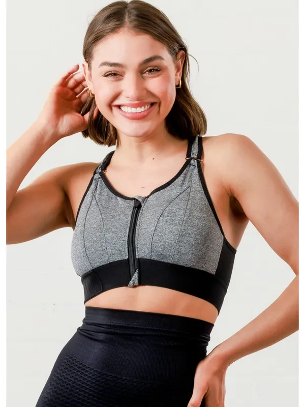 Grey_Padded_Front_Zip_High_Support_Racerback_Sports_Bra_For_With_Adjustable_Straps,_Moisture-Wicking_4-Way_Stretch_Fabric_For_Women