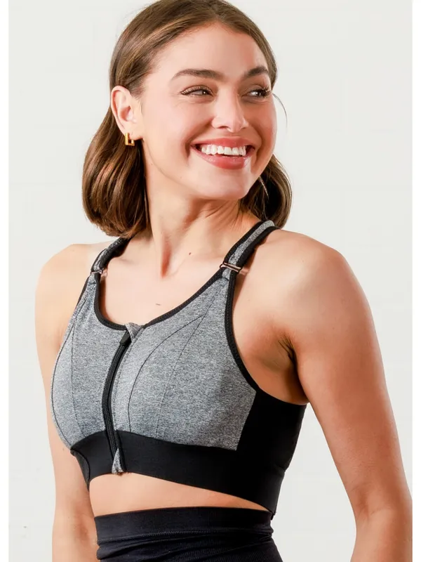 Grey_Padded_Front_Zip_High_Support_Racerback_Sports_Bra_For_With_Adjustable_Straps,_Moisture-Wicking_4-Way_Stretch_Fabric_For_Women