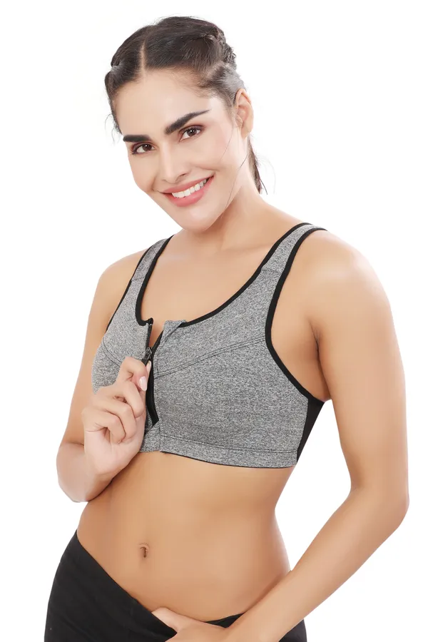Grey_High_Support_Padded_Front_Zip_Racerback_Sports_Bra_With_Adjustable_Straps_For_Women