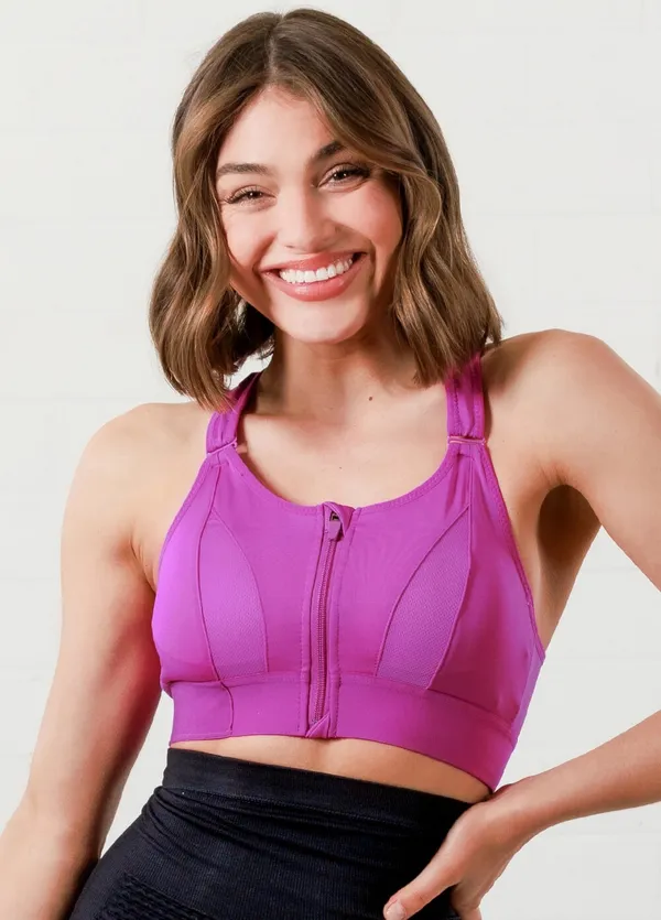 Magenta_Padded_Front_Zip_High_Support_Racerback_Sports_Bra_For_With_Adjustable_Straps,_Moisture-Wicking_4-Way_Stretch_Fabric_For_Women