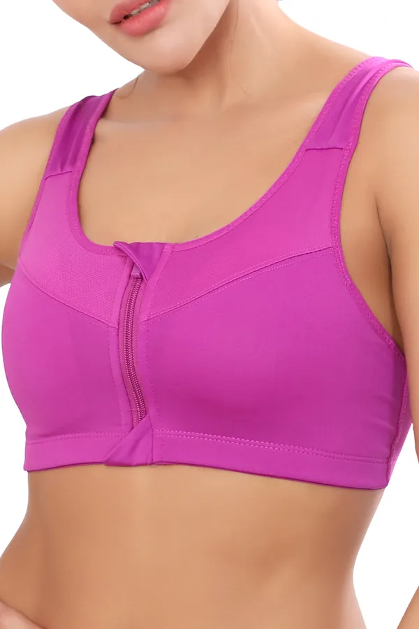 Purple_High_Support_Padded_Front_Zip_Racerback_Sports_Bra_With_Adjustable_Straps_For_Women