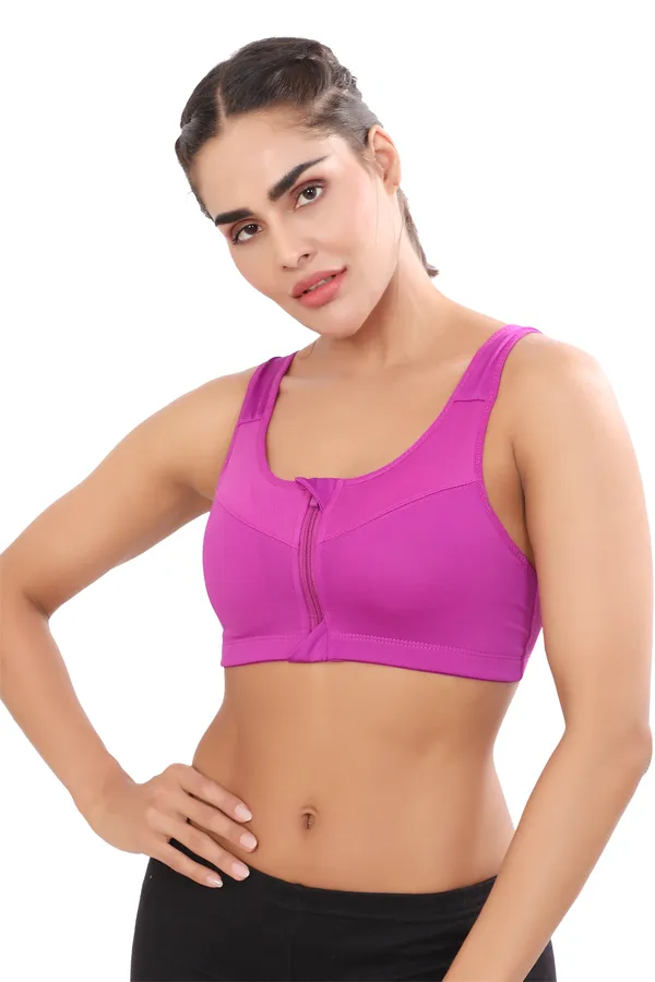 Purple_High_Support_Padded_Front_Zip_Racerback_Sports_Bra_With_Adjustable_Straps_For_Women