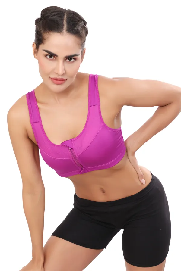Purple_High_Support_Padded_Front_Zip_Racerback_Sports_Bra_With_Adjustable_Straps_For_Women