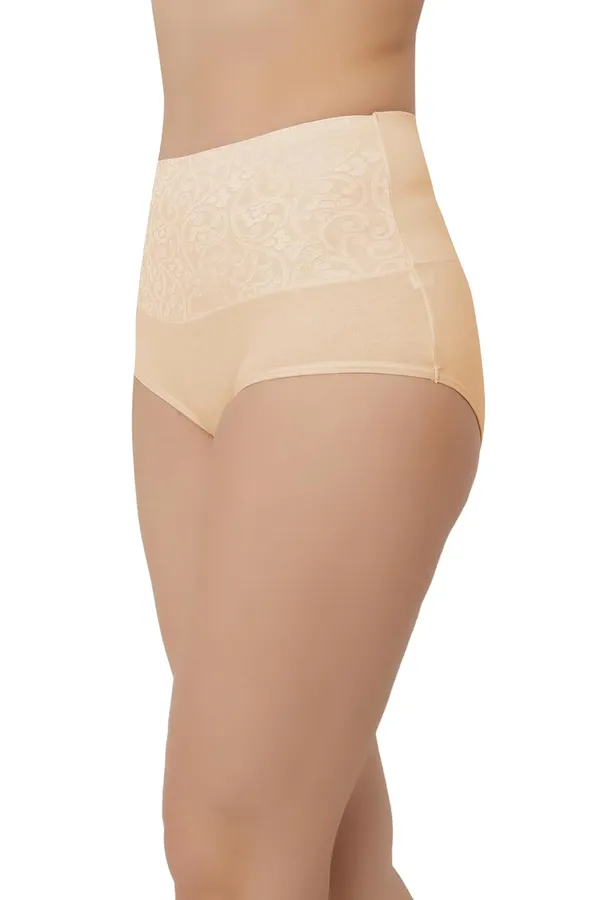 Beige_Fancy_Super_Combed_Cotton_High_Waist/Tummy_Control_Full_Coverage_Panty/Hipster_For_Women