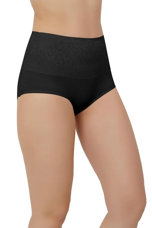 Black_Fancy_Super_Combed_Cotton_High_Waist/Tummy_Control_Full_Coverage_Panty/Hipster_For_Women